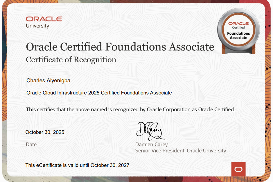 Oracle Cloud Infrastructure 2025 Certified Foundations Associate Certificate